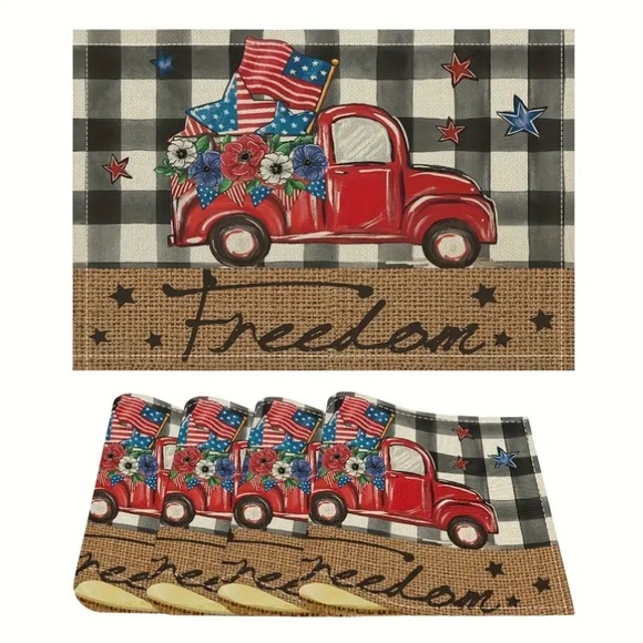 NWT- Set of 4- Buffalo Check- Patriotic 🇺🇸 Farmtruck Freedom- Placemats 12x18 - Picture 8 of 8